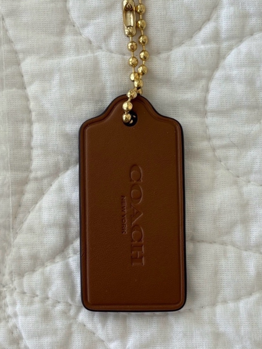 Coach Large Brown Leather Tag with Gold Chain